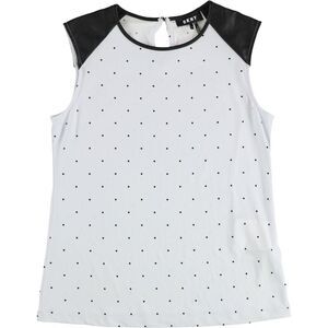 DKNY Womens Faux Leather Trim Pullover Blouse, NWT